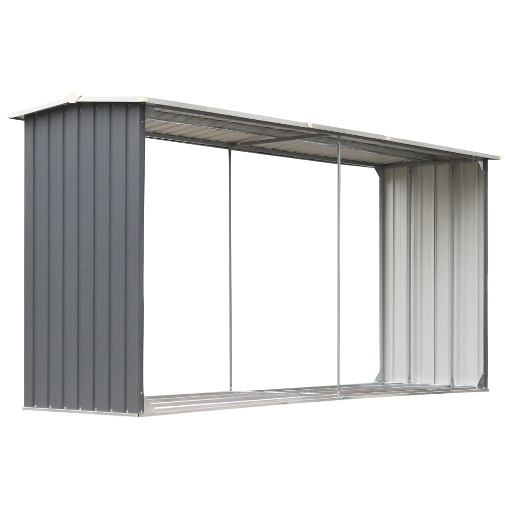 Vidaxl Firewood Shed 330x92x153 cm de acero galvanizado gris