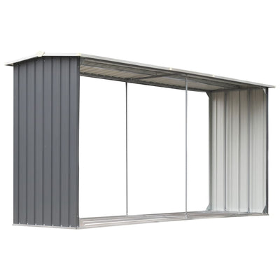 VIDAXL Firewood capannone 330x92x153 cm grigio in acciaio zincato