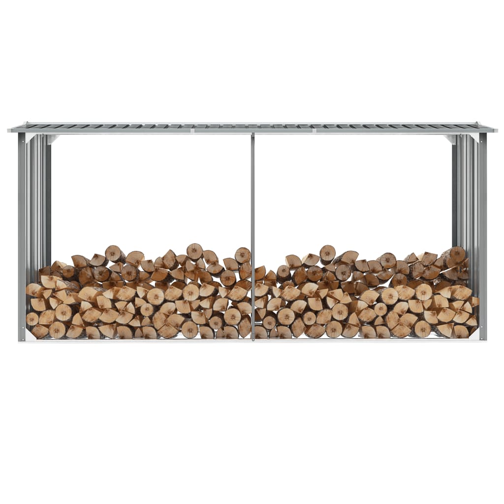 Vidaxl Firewood Shed 330x92x153 cm de acero galvanizado gris