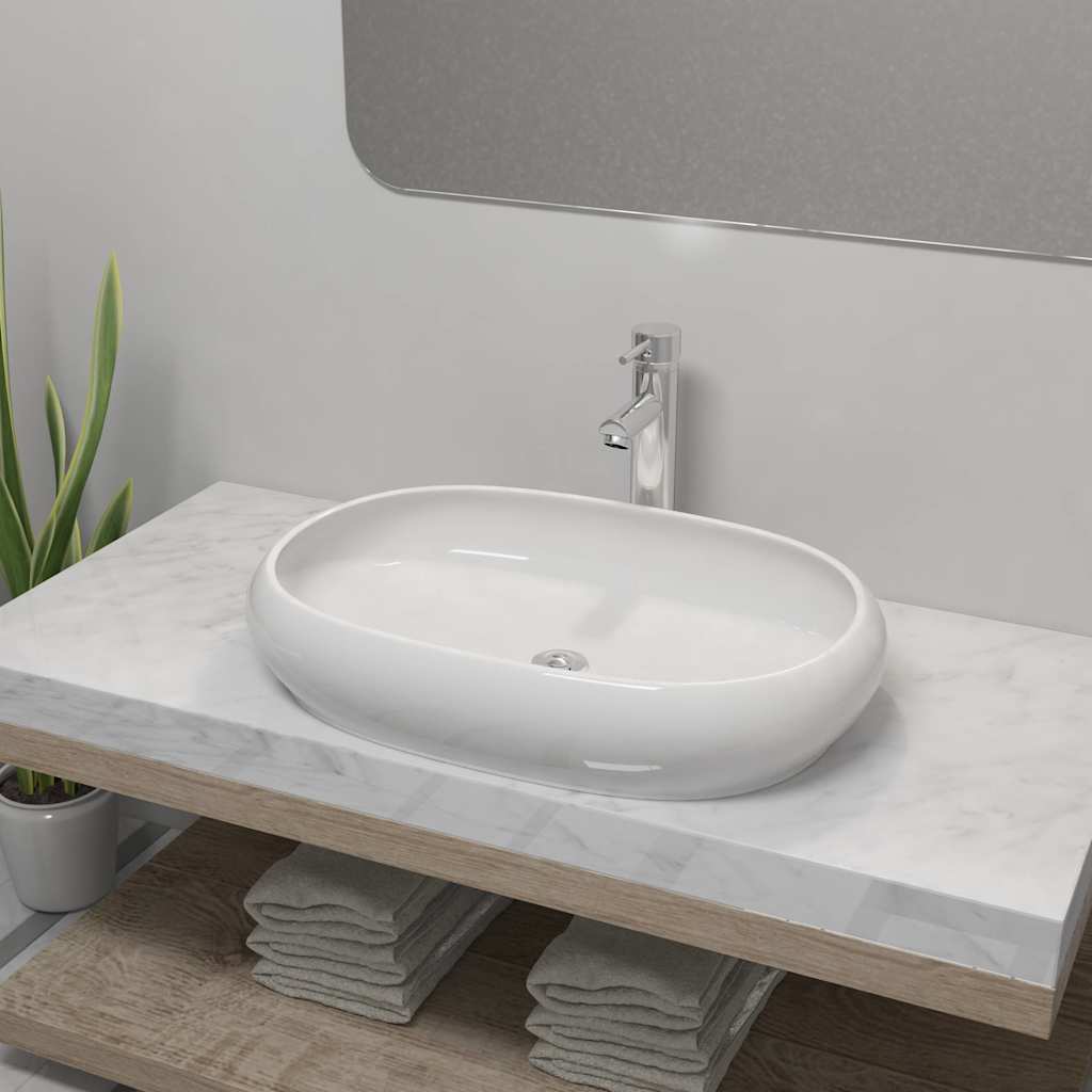 Vidaxl Washbasin da bagno con miscelazione TAP Oval Ceramic White