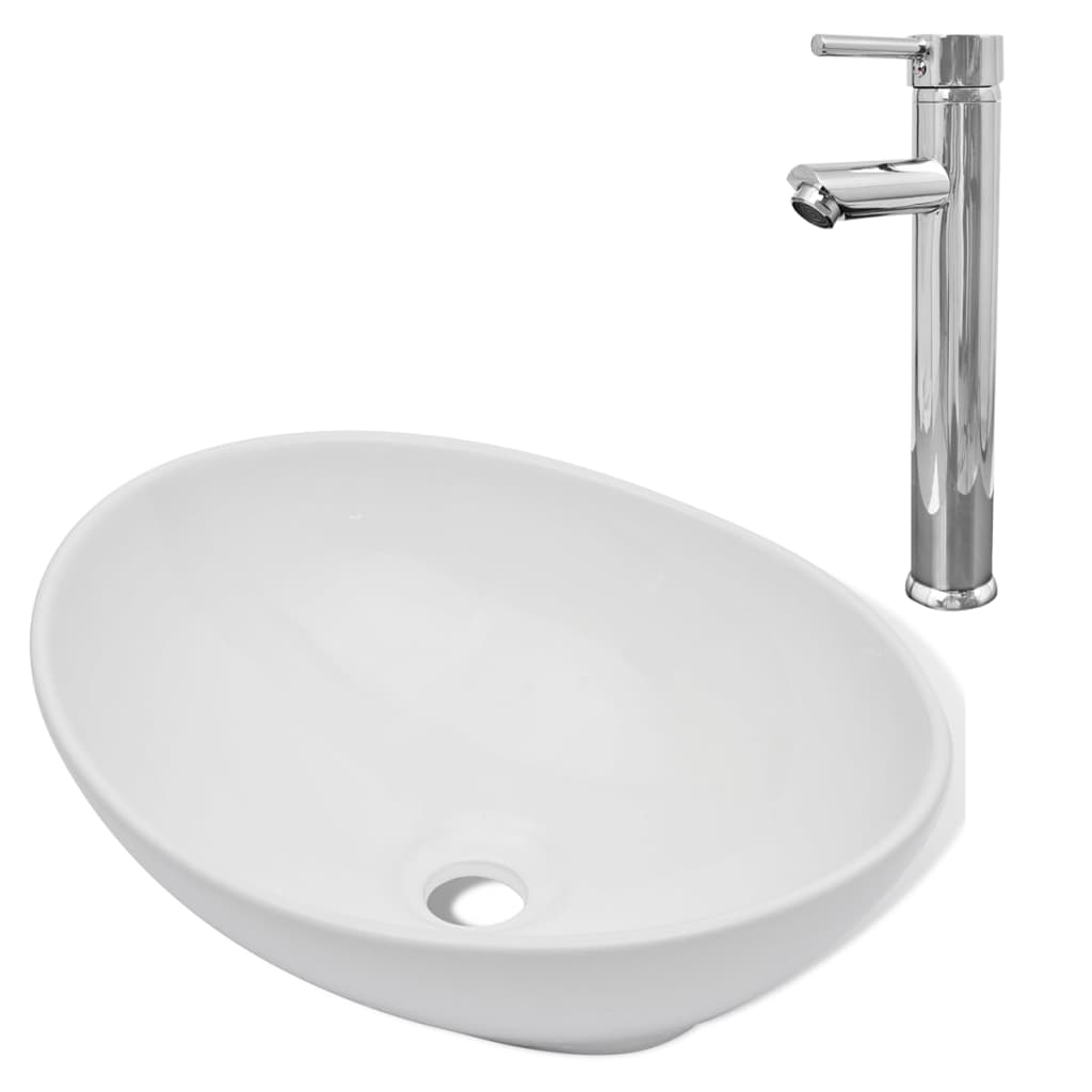 Vidaxl Washbasin da bagno con miscelazione TAP Oval Ceramic White