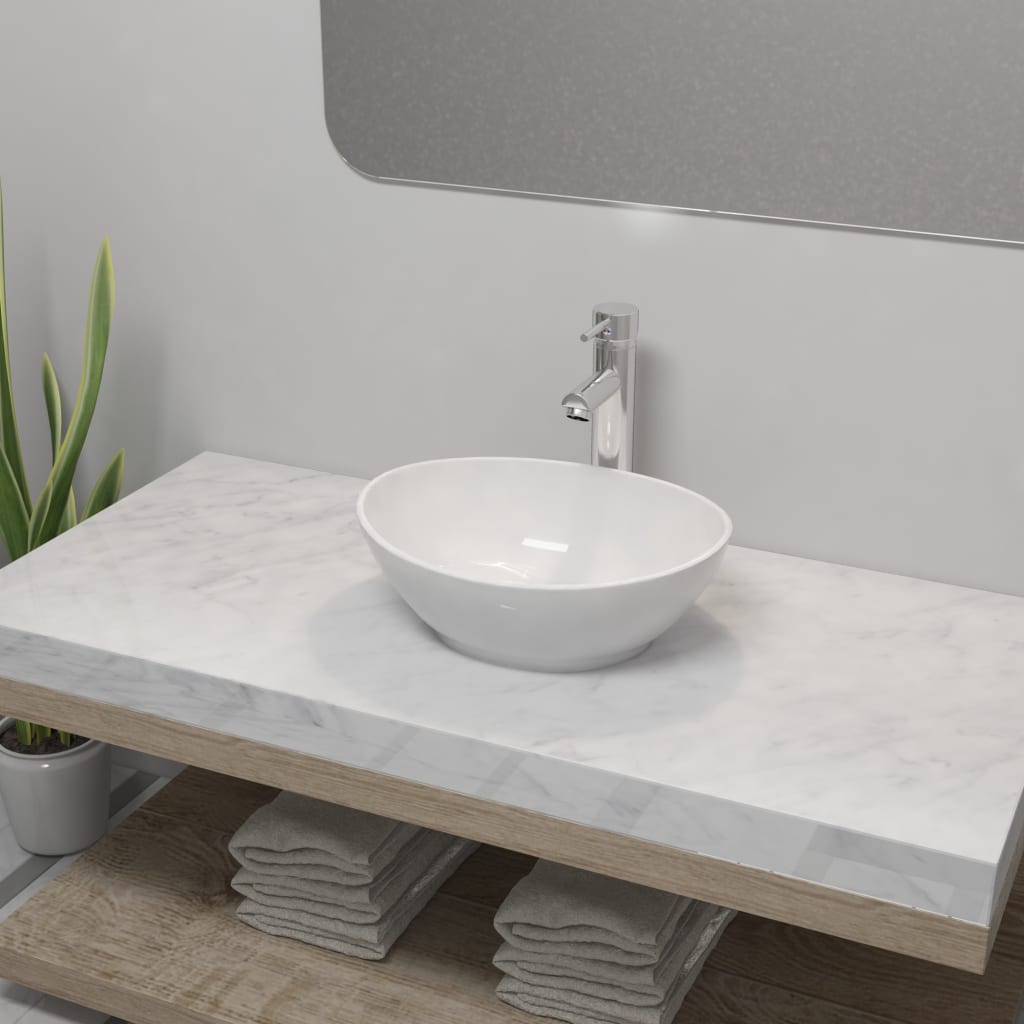 Vidaxl Washbasin da bagno con miscelazione TAP Oval Ceramic White