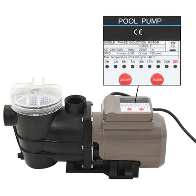 Pompa piscina Vidaxl con timer 0,25 CV 8000 L U Nero