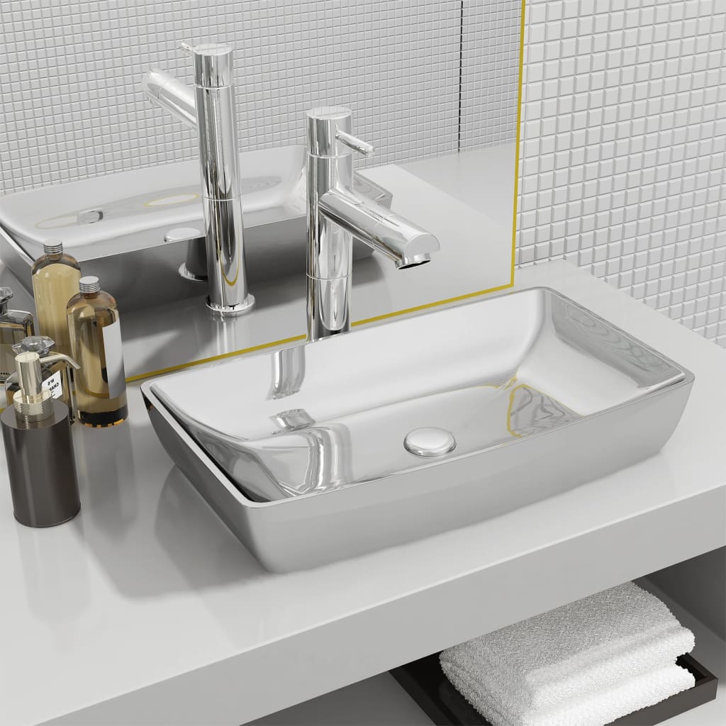 Vidaxl Washbasin 71x38x13.5 cm Ceramico colorato in argento