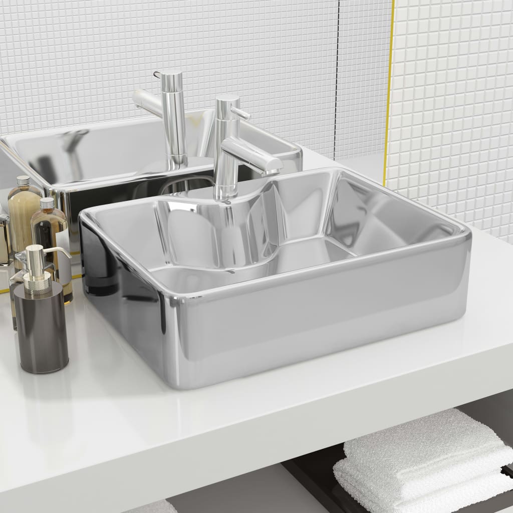 Vidaxl Washbasin con foro del rubinetto 48x37x13.5 cm colorato in argento