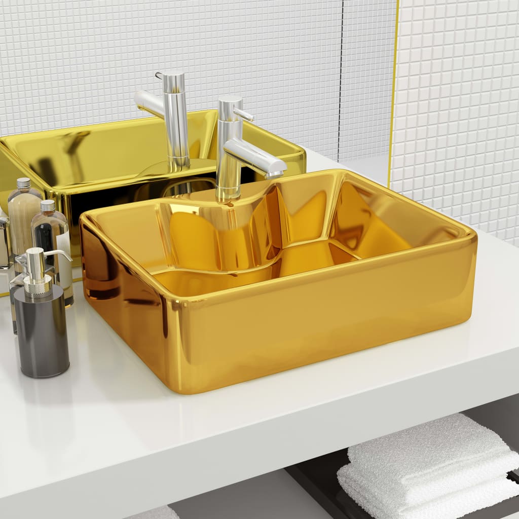 Vidaxl Washbasin con foro del tap 48x37x13,5 cm Ceramic Oro colorato