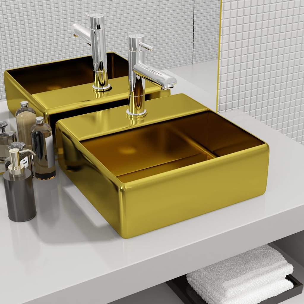 Vidaxl Washbasin con agujero de grifo 38x30x11.5 cm de oro de cerámica