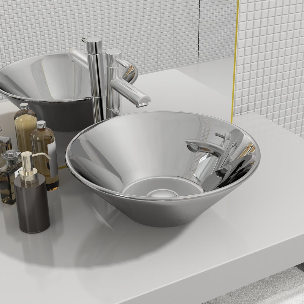 Vidaxl Washbasin 42x14 CM Ceramic Silver