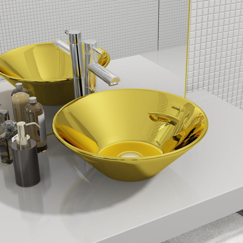 Vidaxl Washbasin 42x14 cm Ceramic Gold Coloted