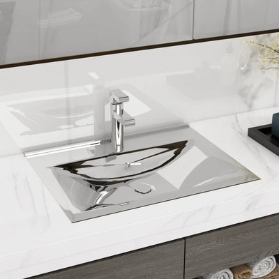 Vidaxl Washbasin con aterrizaje de 60x46x16 cm Cerámico de color plateado