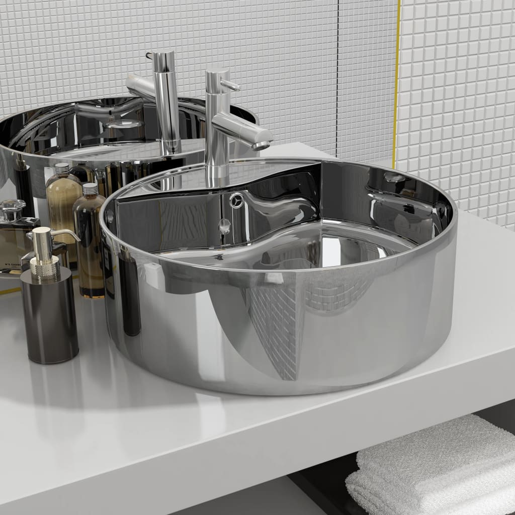 Vidaxl Washbasin con aterrizaje de 46.5x15.5 cm Cerámico de color plateado