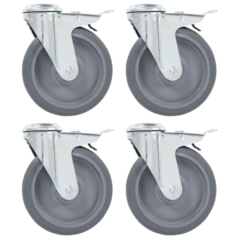 Ruote girevoli Vidaxl con fori per bulloni e doppi freni 4 ST 125 mm