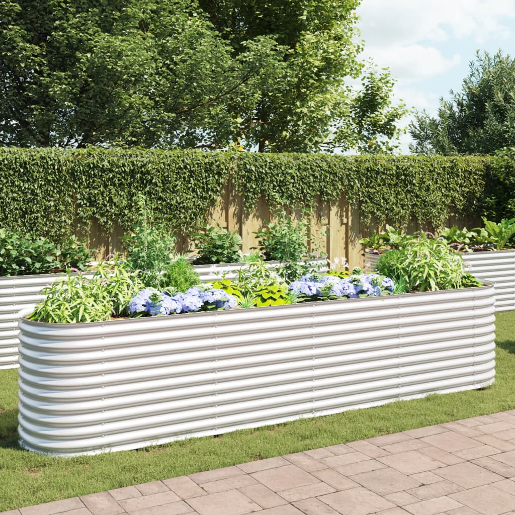 Plantador Vidaxl elevado 400x80x81 cm de acero galvanizado de plata