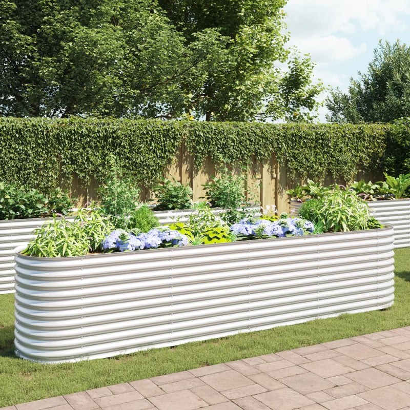 Plantador Vidaxl elevado 400x80x81 cm de acero galvanizado de plata