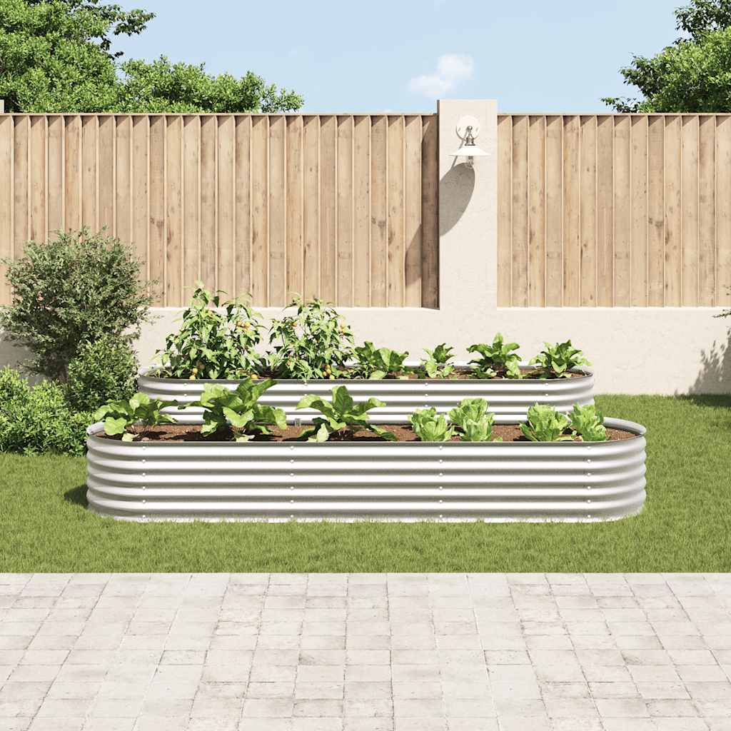 Plantador Vidaxl elevado 320x80x44 cm de plata de acero galvanizado