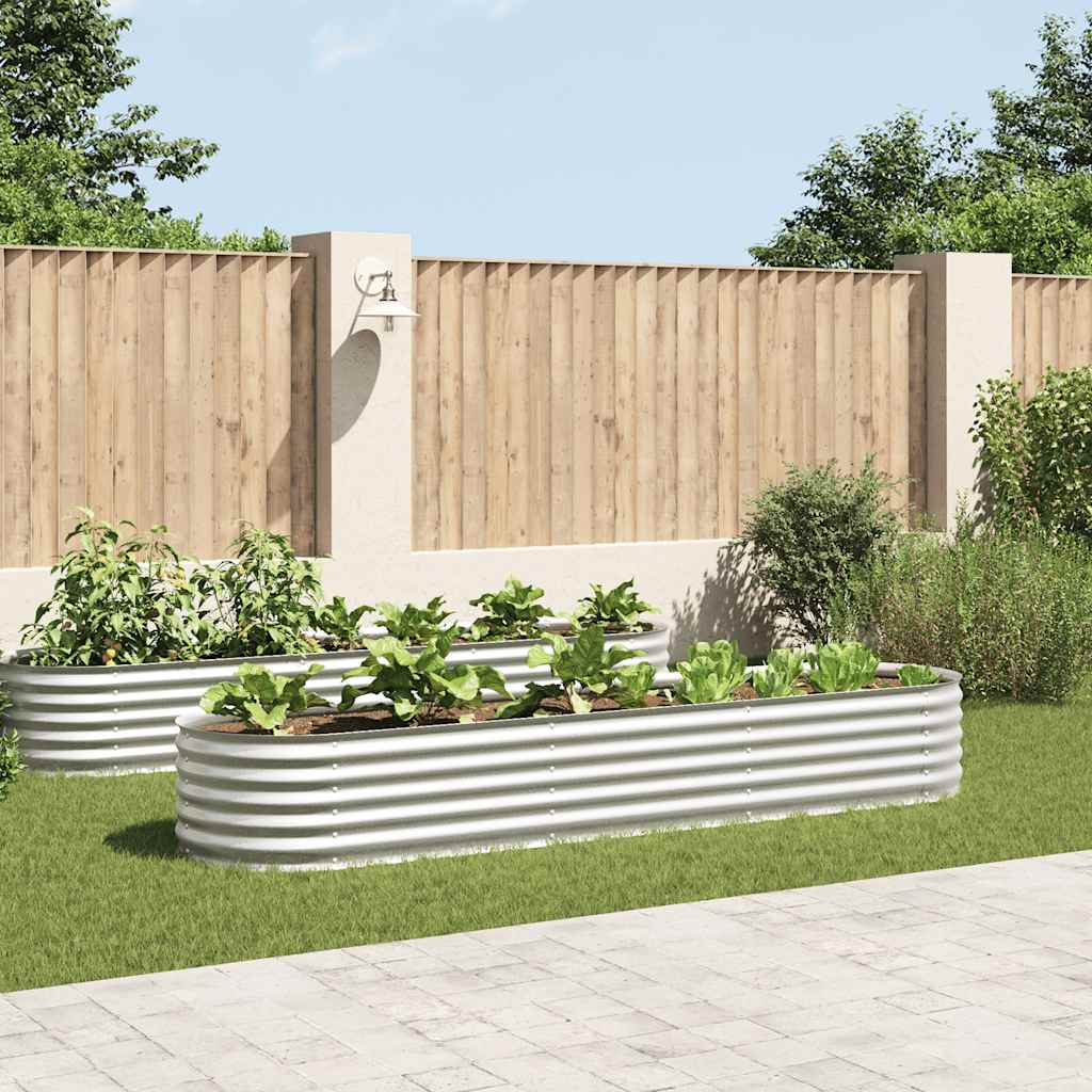 Plantador Vidaxl elevado 320x80x44 cm de plata de acero galvanizado