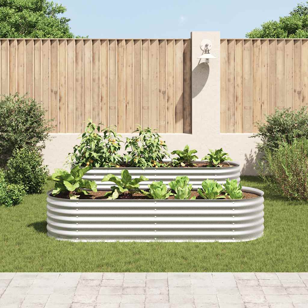 Plantador Vidaxl elevado 240x80x44 cm de acero galvanizado de plata
