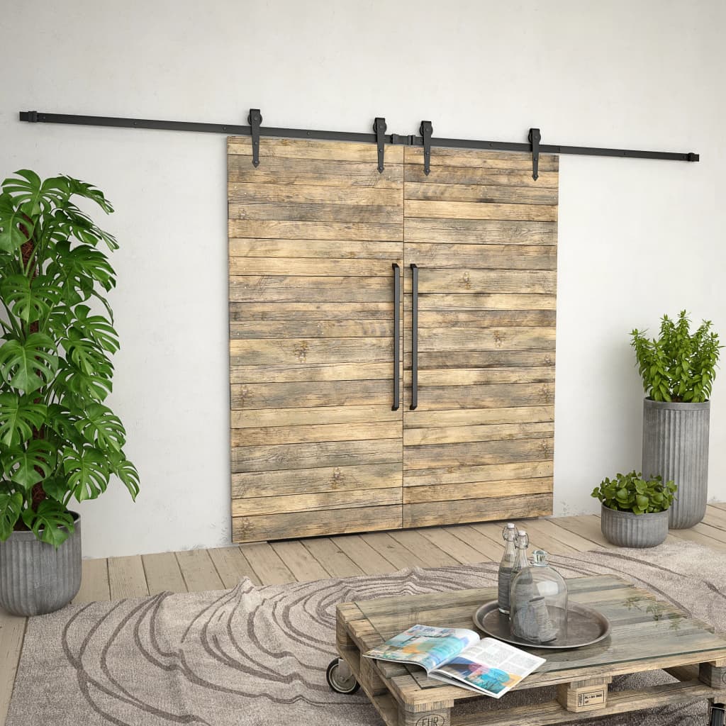 Vidaxl piezas establecidas para puerta corredera 2x183 cm de acero negro