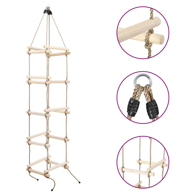 Vidaxl escalera de cuerda 200 cm de madera