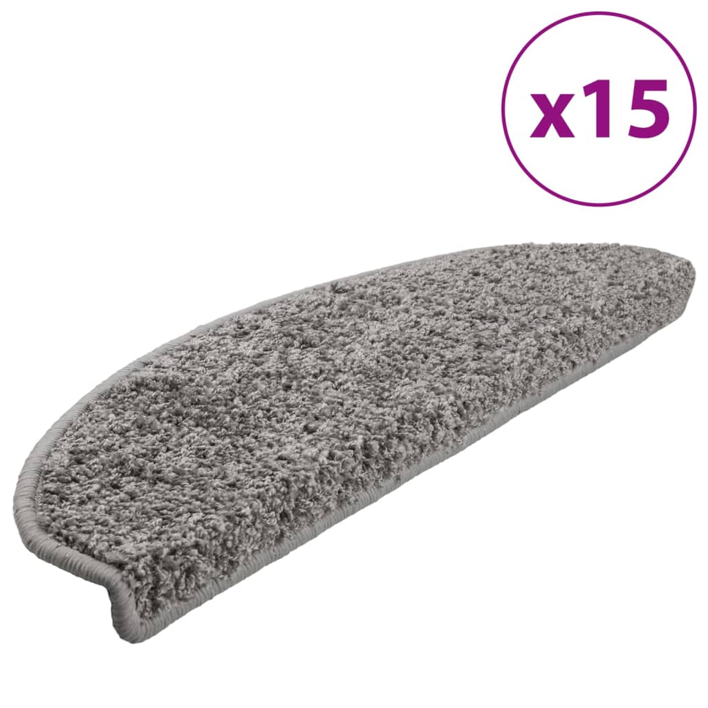 VidaXL alfombrillas para escaleras 15uds 65x21x4 cm gris semicircular grande