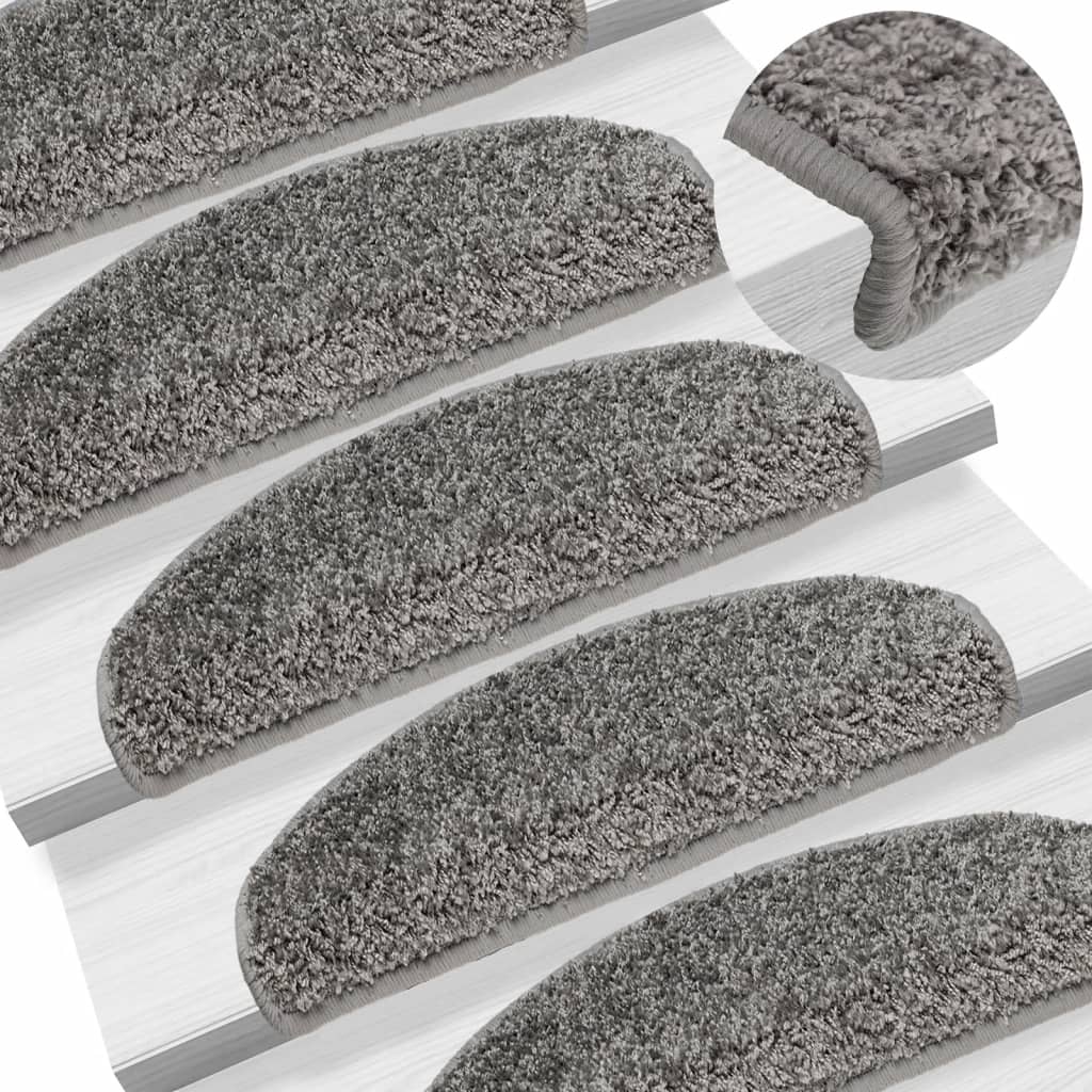 VidaXL alfombrillas para escaleras 15uds 65x21x4 cm gris semicircular grande