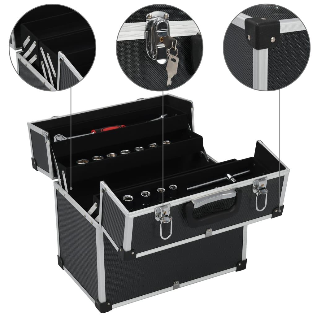 Case de herramientas de Vidaxl 38x22.5x34 cm de aluminio negro
