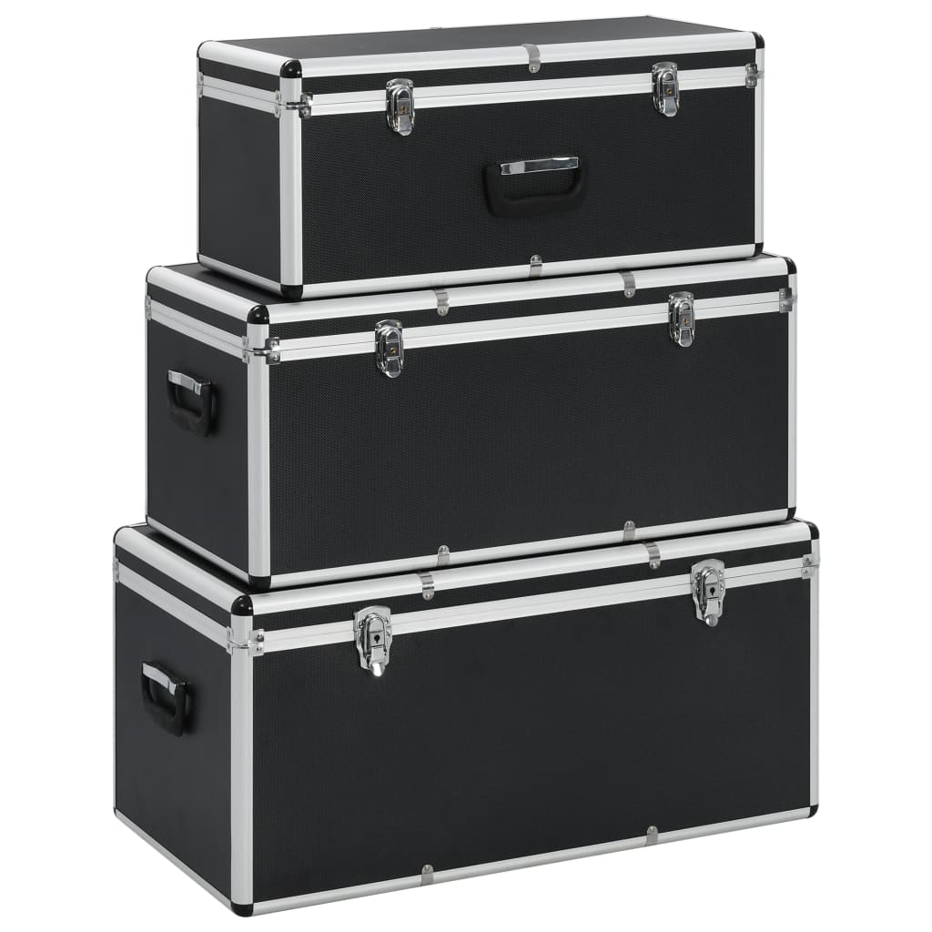 Vidaxl opbergkoffers 3 st aluminium zwart
