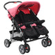 Vidaxl tweelingkinderwagen staal roze en zwart