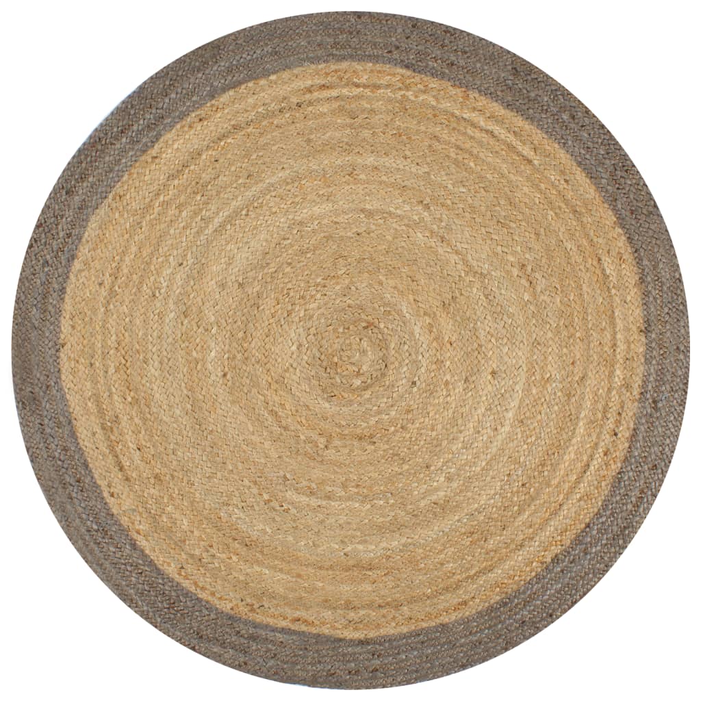 Alfombra Vidaxl hecha a mano con borde gris de 120 cm de yute