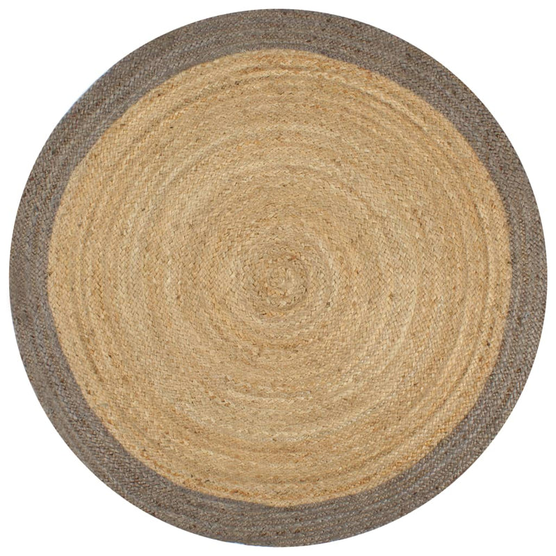 Alfombra Vidaxl hecha a mano con borde gris de 120 cm de yute