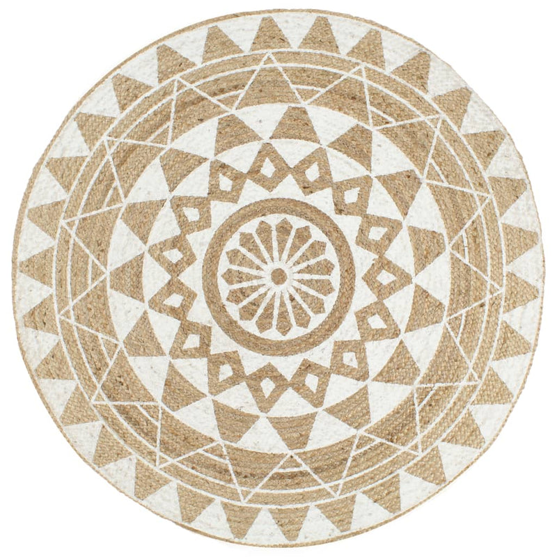 Alfombra Vidaxl hecha a mano con impresión blanca de 120 cm de yute