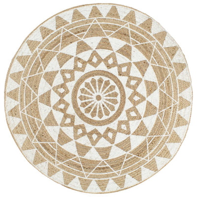 Alfombra Vidaxl hecha a mano con impresión blanca de 120 cm de yute
