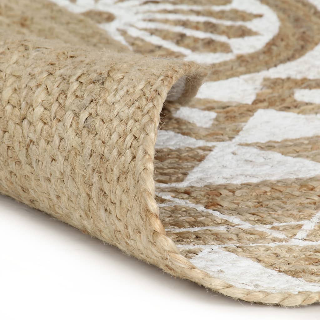 Alfombra Vidaxl hecha a mano con impresión blanca de 120 cm de yute