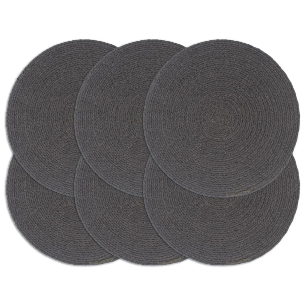 Vidaxl Pochemats 6 ms round 38 cm cotone semplice grigio scuro