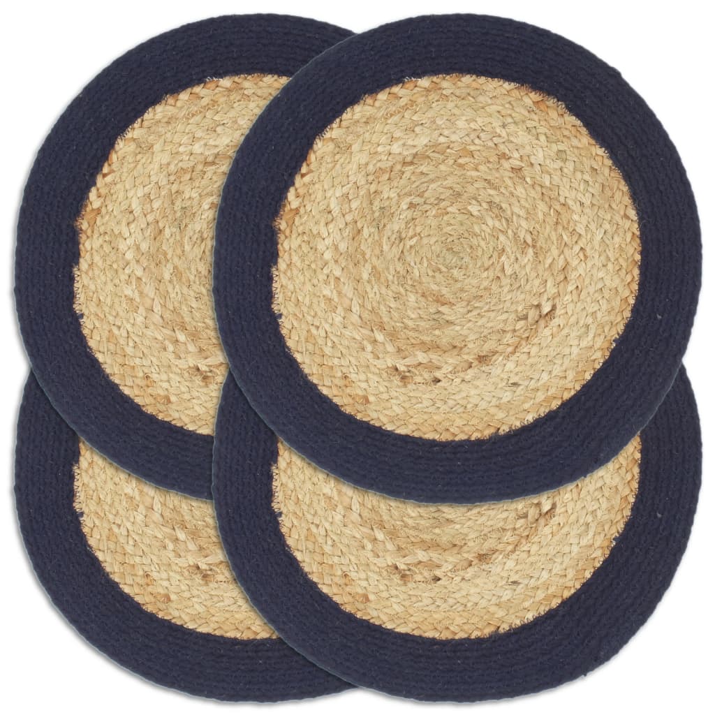 VIDAXL PLAGLEMATS 4 ST 38 CM ITRO E COTTON OVERE E BLU blu navy