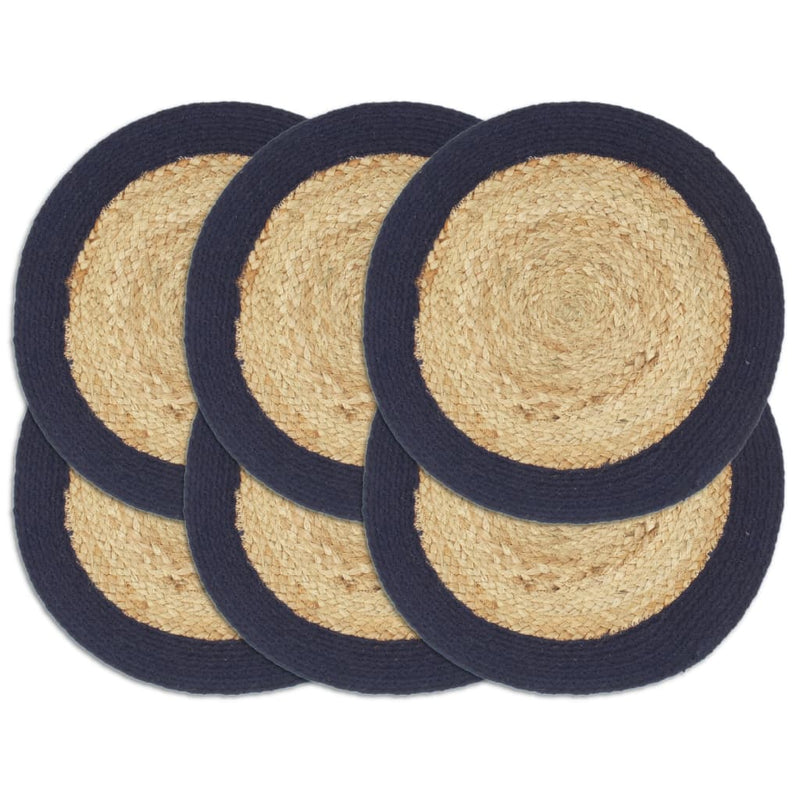 VIDAXL PLAGLEMATS 6 ST 38 CM INTERNO E COTON OVERE E BLU BLU