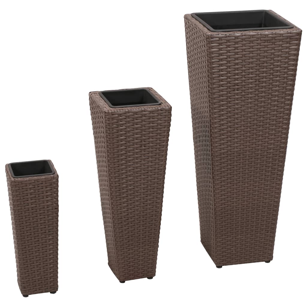 Plantadores Vidaxl elevados 3 st Poly rattan marrón