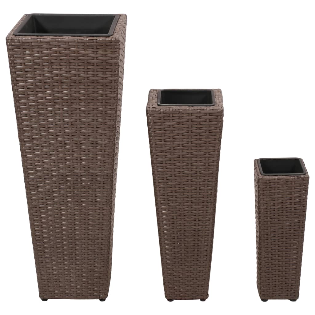 Plantadores Vidaxl elevados 3 st Poly rattan marrón