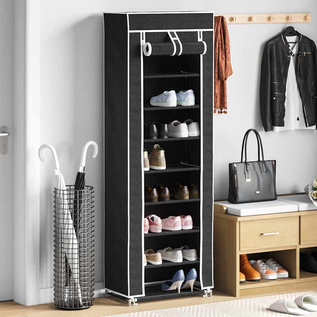 Armadietto di scarpe Vidaxl con copertura 57x29x162 tessuto nero