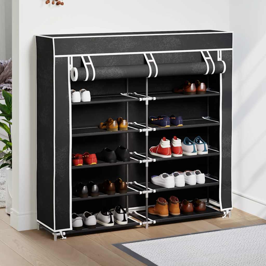 Vidaxl schoenenkast met hoes 115x28x110 stof zwart