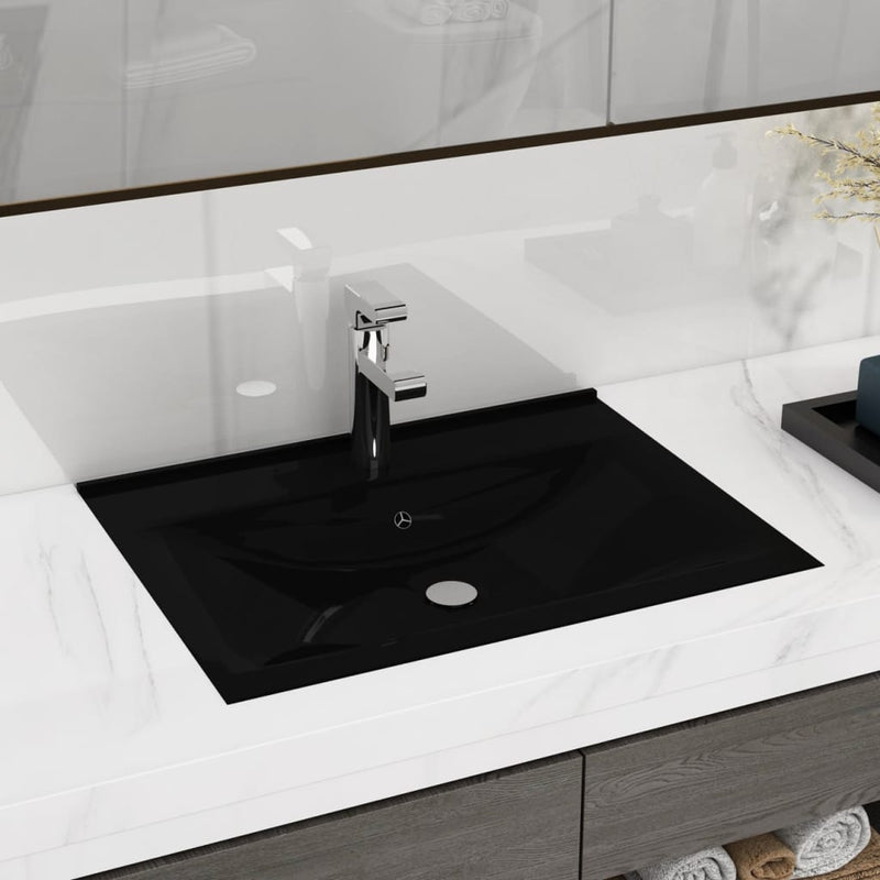 Vidaxl Washbasin con agujero de grifo rectangular 60x46 cm de cerámica negra