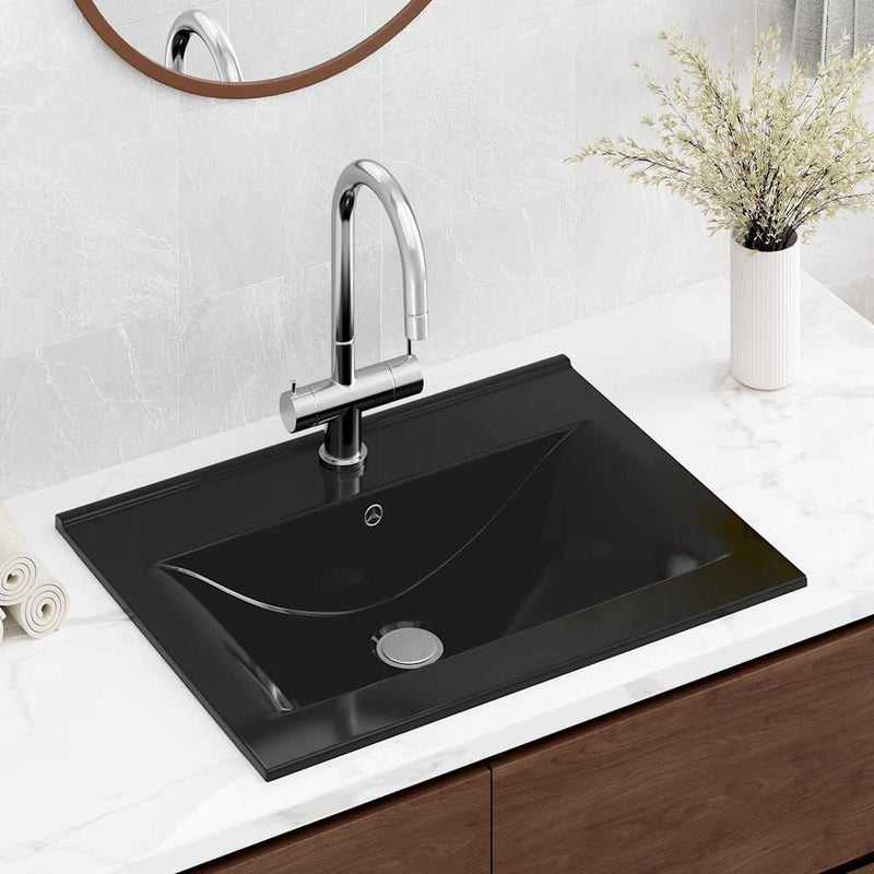 Vidaxl Washbasin con foro tap rettangolare 60x46 cm ceramico nero