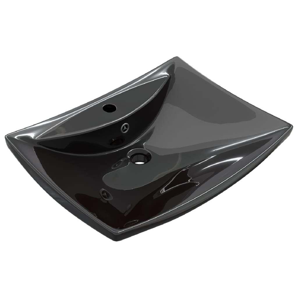 Vidaxl Washbasin con atterraggio e ceramica rettangolare nera foro