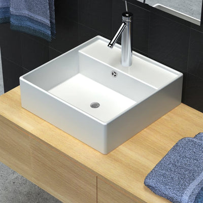Vidaxl Sink di lusso con atterraggio e gru ceramica quadrata 41x41 cm
