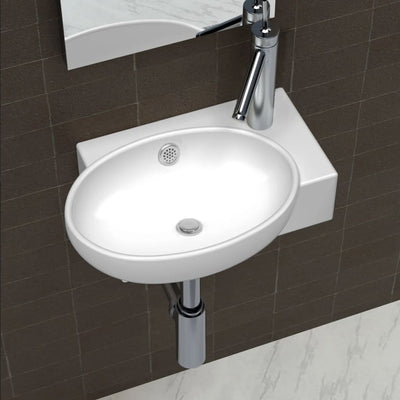 Vidaxl Washbasin con buco della gru e atterraggio in ceramica bianca