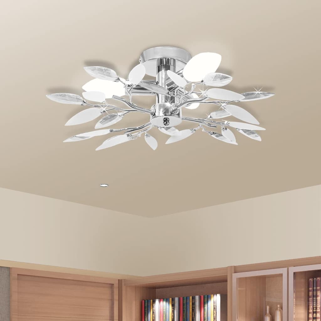 Vidaxl Lampada a soffitto con foglie di cristallo 3xe14 bianco acrilico e trasparente