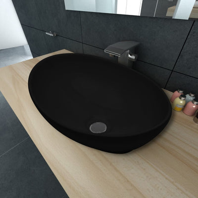Vidaxl Sink di lusso Ovale 40x33 cm Nero ceramico