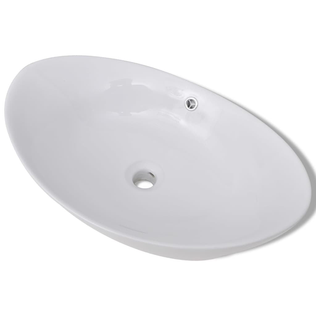 Vidaxl fregadero de cerámica ovalado 59 x 38.5 cm