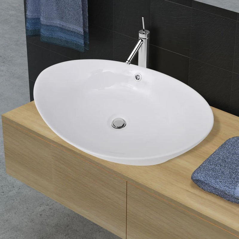 Vidaxl fregadero de cerámica ovalado 59 x 38.5 cm