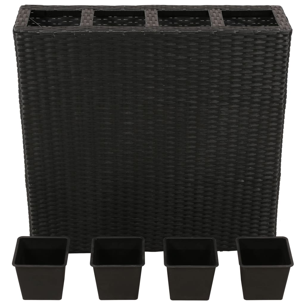 Vidaxl fioriera allevata con 4 pentole poli rattan nero